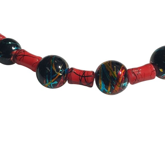 Gothic Necklace Handcrafted Red Black Painted Beaded Necklace T Clasp - Picture 6 of 6